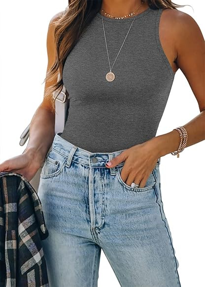 YAV Women's Bodysuits Sexy Ribbed Sleeveless Short Sleeve Square Neck Tank Tops Bodysuits S-3XL | Amazon (US)