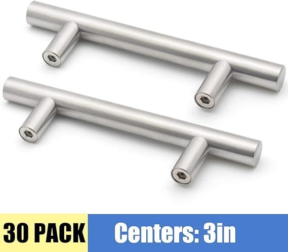 30 Pack 3in Hole Center Cabinet Pulls Modern T Bar Drawer Pulls Stainless Steel, Brushed Nickel K... | Amazon (US)