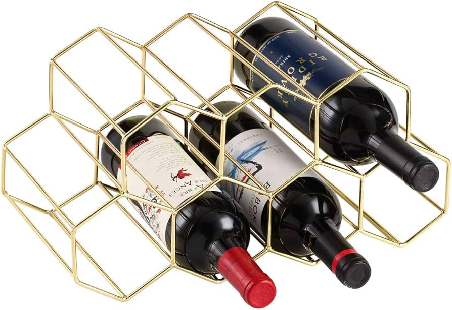 Buruis 9-Bottle Countertop Wine Rack, Honeycomb Metal Wine Holder for Red & White Wines, Standing... | Amazon (US)