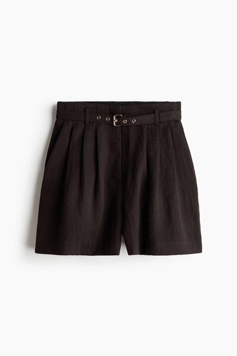 Paper Bag Shorts with Belt - High waist - Short - Black - Ladies | H&M US | H&M (US + CA)