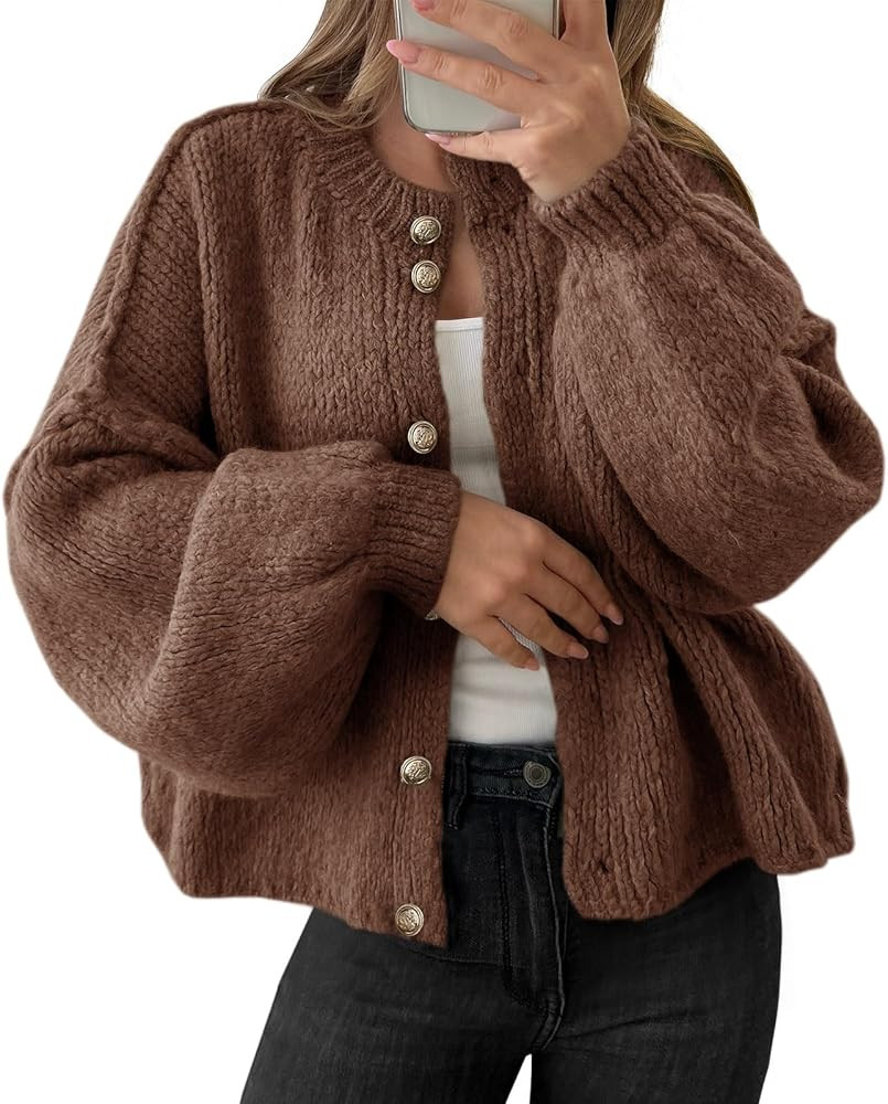 Saodimallsu Womens Oversized Cardigans Button Up Long Lantern Sleeve Chunky Knit Casual Soft Fall... | Amazon (US)