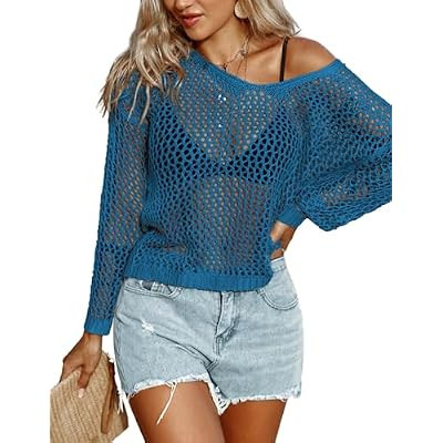 AI'MAGE Womens Crochet Tops Long Sleeve Hollow Out Swim Cover Up 2026 Beach Bikini Swi… | Amazon (US)