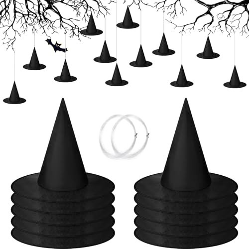 SATINIOR 12 Pcs Halloween Witch Hat Hanging Decor Floating Witch Hat with Rope Accessory and Transparent Seamless Hooks (Classic) | Amazon (US)