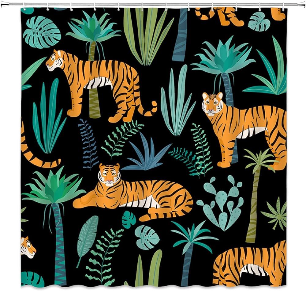 ZKJSMGS Tiger Shower Curtain Tropical Plant Palm Leaf Wildlife Leopard Big Cat Animal Jungle Rain... | Amazon (US)
