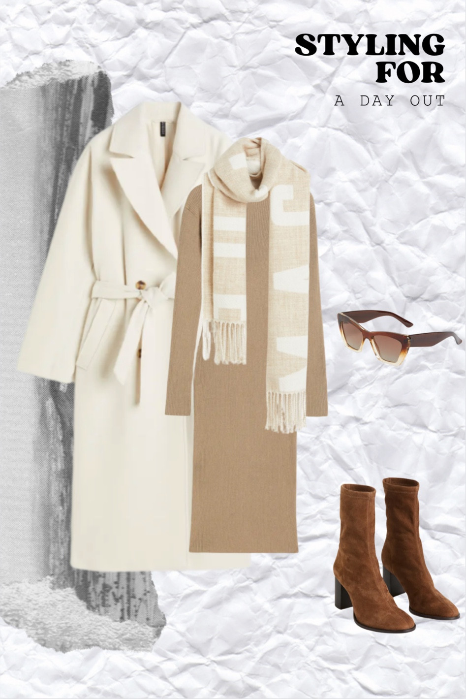 Stepping into fall like a fashionista with H&M Leather Ankle Boots, a Rib-knit Mock Turtleneck Dress, Polarized Sunglasses, a cozy Scarf, and a timeless Double-breasted Coat. 🍁👢✨ #FallFashion #AutumnStyle