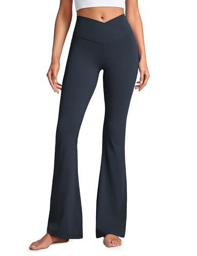 CRZ YOGA Butterluxe Crossover Flare Leggings for Women 33" - High Waist V Cross Bootcut Bell Bottoms Tummy Control Yoga Pants True Navy Medium | Amazon (US)