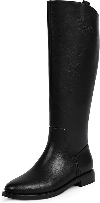 Modatope Knee High Boots Women Rounded Toe Flat Retro Bais Opening Low Chunky Heel Riding Boots | Amazon (US)