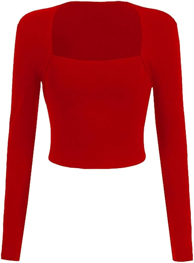 TFSDOD Women's Fashion Square Neck Crop Top Slim Fit Long Sleeve Y2K Clothes Trendy Ribbed Knit G... | Amazon (US)