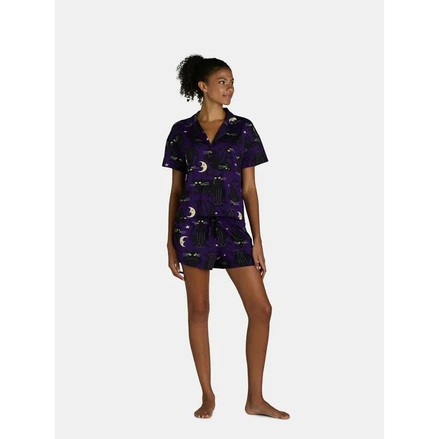 Halloween Women’s Black Cat Shorty Pajama Set, 2-Piece, Sizes XS-3X | Walmart (US)