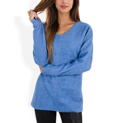 Anna-Kaci Women's Long Sleeve V-Neck Tunic Sweater with Seam Detail- Large, Blue | Target