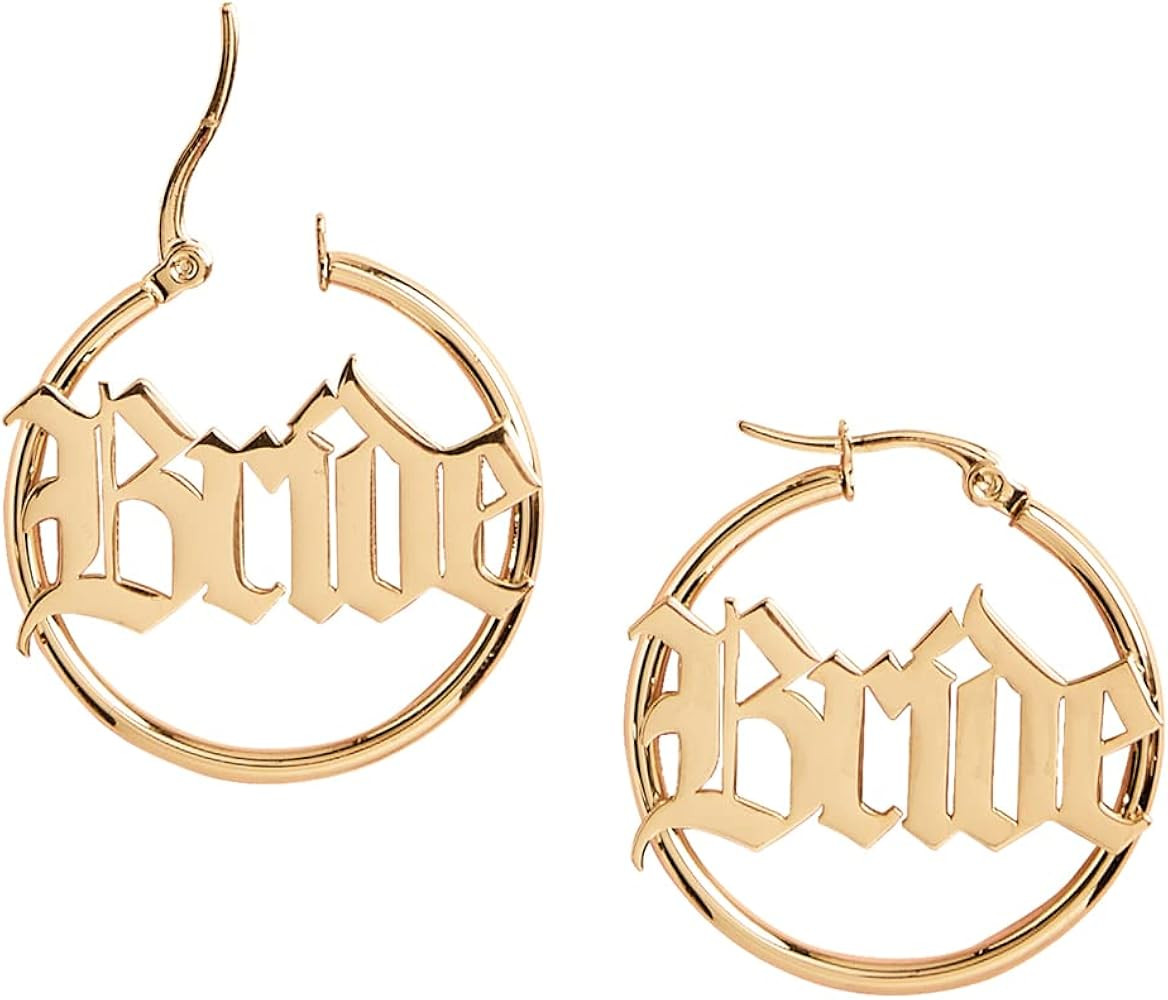 xo, Fetti Bride Gold Hoop Earrings, 1" Drop, Bachelorette Party Favors | Bride Jewelry, Bach Part... | Amazon (US)