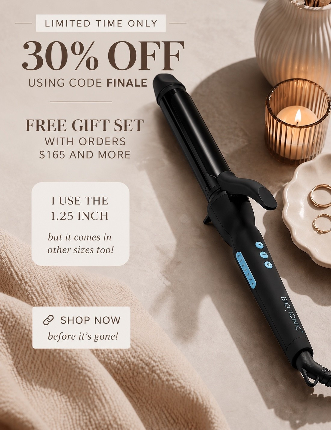 OMG just saw my curling iron is on a limited-time deal today 30% off using code: FINALE. 🤯 one of the best prices I’ve seen!

I use the 1.25” and love it, but they have other sizes too. If you’ve been eyeing it, I’d grab it before it’s gone 👀

#LTKSeasonal #LTKSaleAlert #LTKBeauty