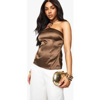 Womens Gold Trim Satin Halter Top - Brown - 10 | boohoo (US & Canada)
