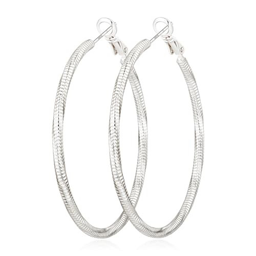 Geveay Silver Hoop Earrings for Women Trendy Hypoallergenic Lightweight Large Big Thin Twisted Sterling Silver Hoop Earrings 30MM | Amazon (US)