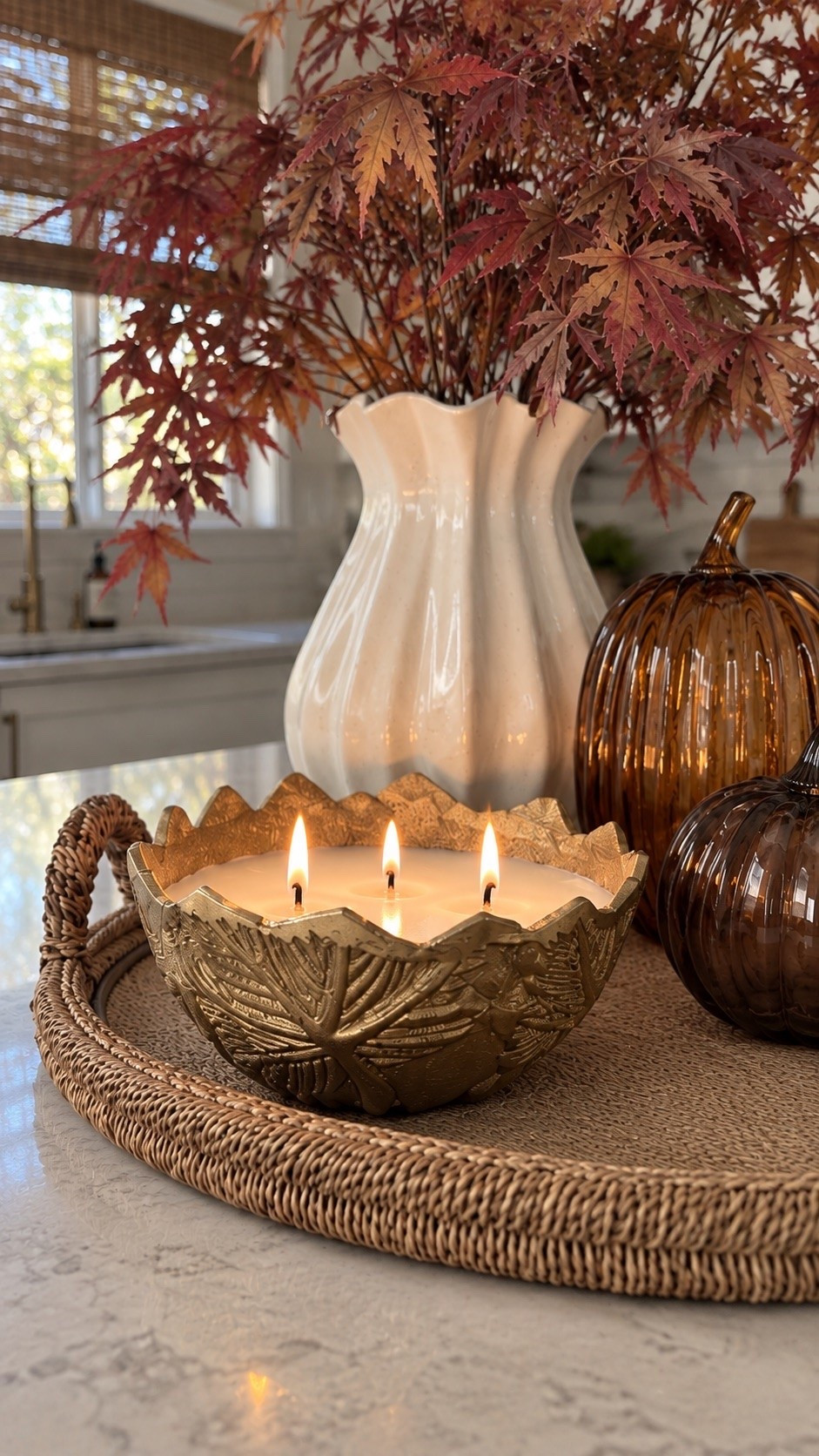 Creating a cozy fall kitchen one Target find at a time 🤎 This woven tray arrangement brings together warm glass, natural texture and autumn foliage for an elevated seasonal look.

#LTKSaleAlert #LTKSeasonal #LTKHome