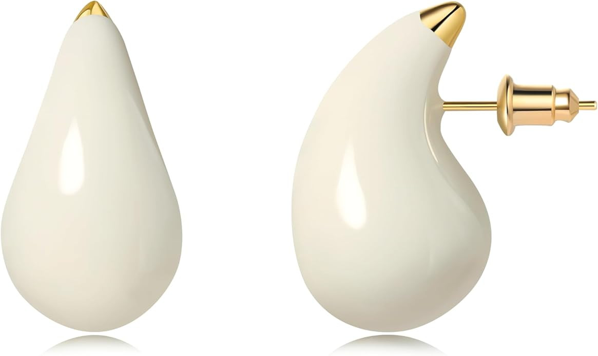 Teardrop 14K Gold Plated 925 Sterling Silver Post Hoop Earrings for Women | Enamel Colored Waterd... | Amazon (US)