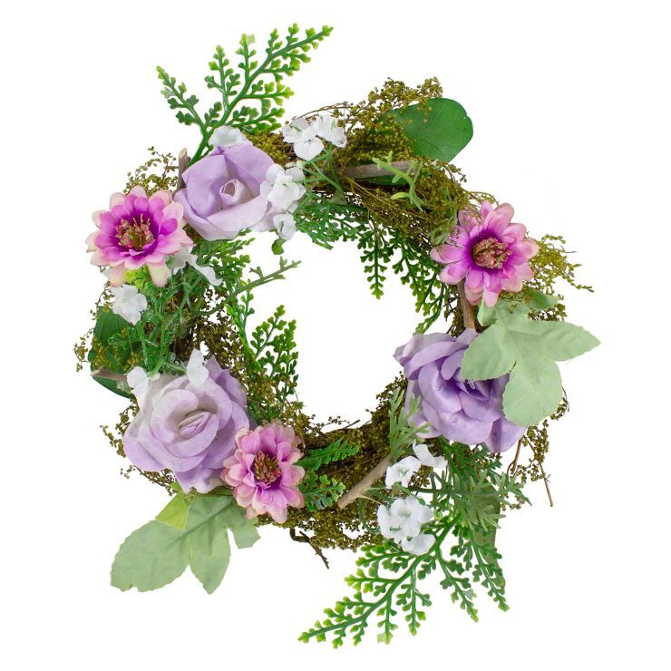 Northlight Mini Rose and Foliage Spring Wreath, Pink and Purple 8" | Target