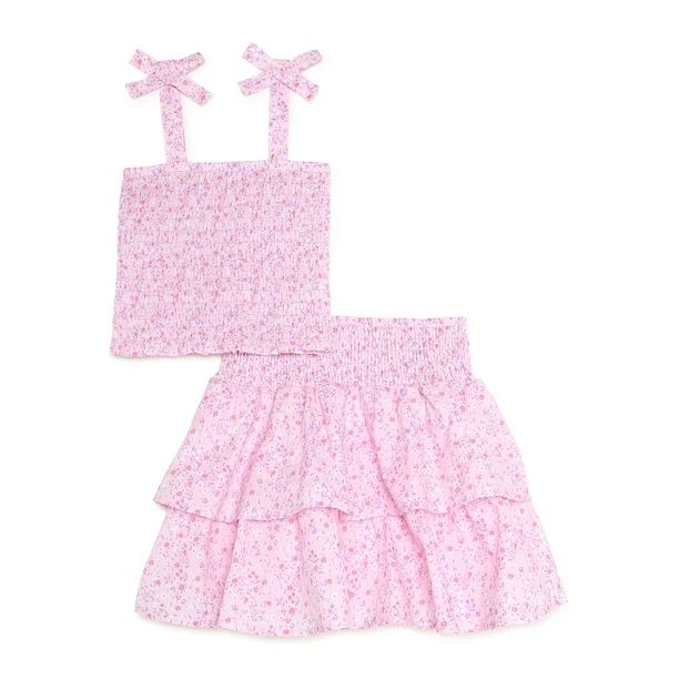 Theme by Ariella Girls' Smocked Tank Top and Tiered Skirt Outfit Set, 2-Piece, Sizes 7-16 - Walma... | Walmart (US)