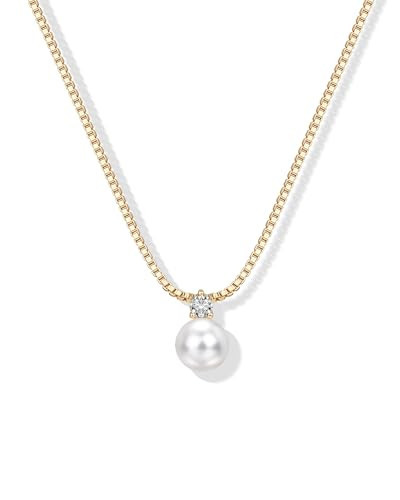 PAVOI 14K Yellow Gold Plated Pearl Pendant Necklaces for Women - Dainty Pearl Necklace Drop with Cubic Zirconia - Simple Wedding Jewelry for Brides & Bridesmaids | Amazon (US)