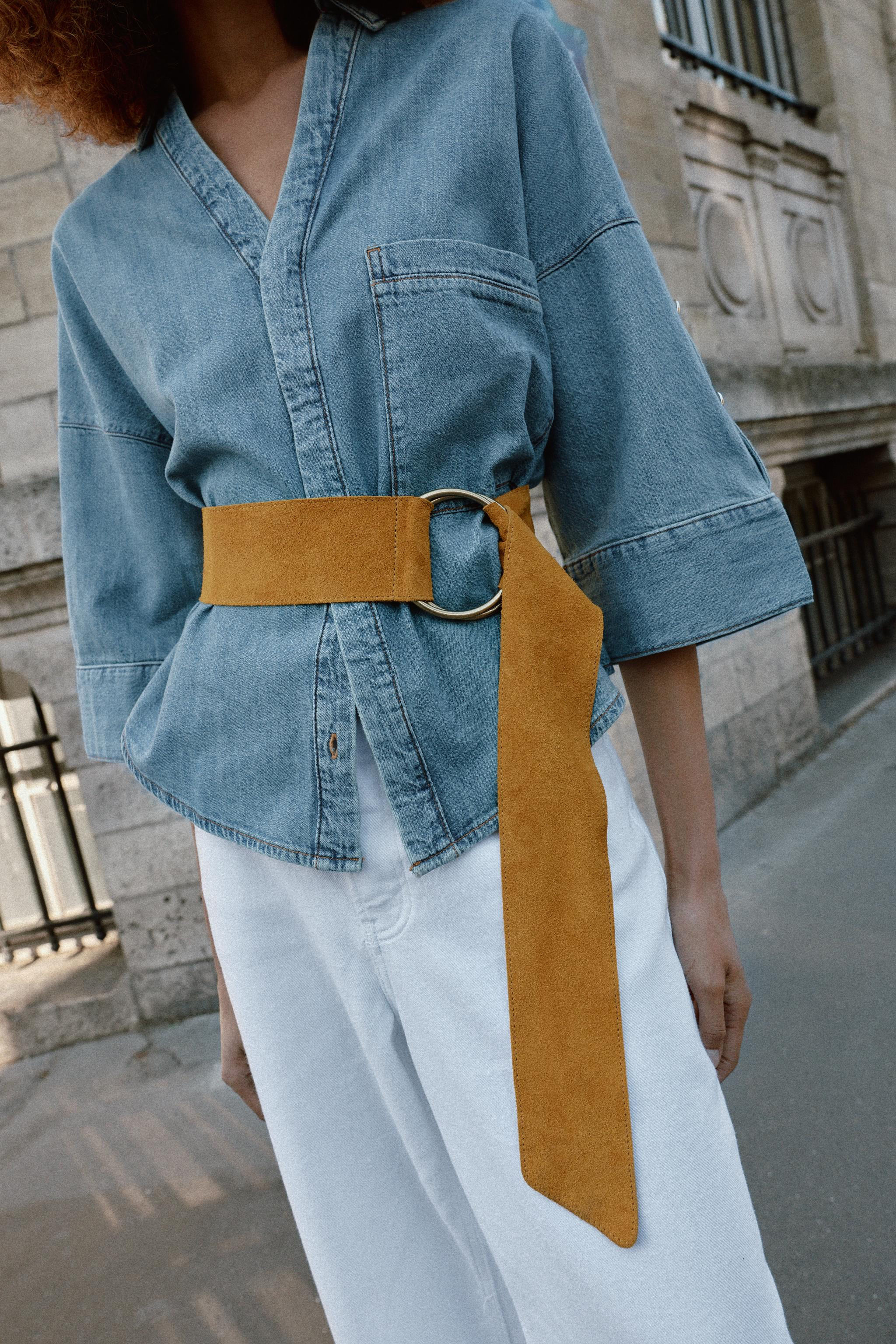 100% SUEDE LEATHER BELT WITH CIRCULAR BUCKLE | Zara US