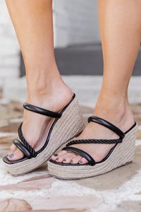Blaine Black Rope Wedge FINAL SALE | Pink Lily