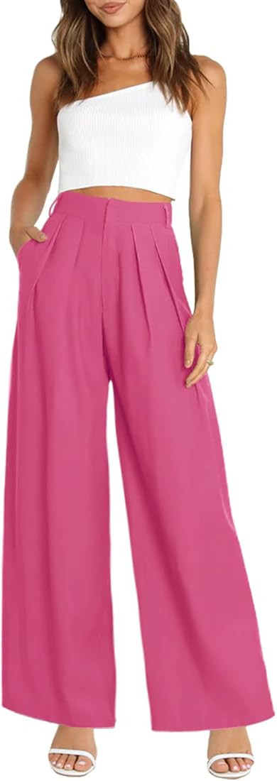 NIeyook Women's Wide Leg Pants Elastic High Waisted Trousers Business Work Casual Pants with Pock... | Amazon (US)