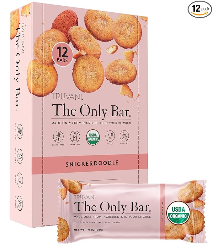 Truvani Plant Based Snack Bars | Snickerdoodle 12 Pack | 5g Protein | USDA Organic and Vegan | Th... | Amazon (US)