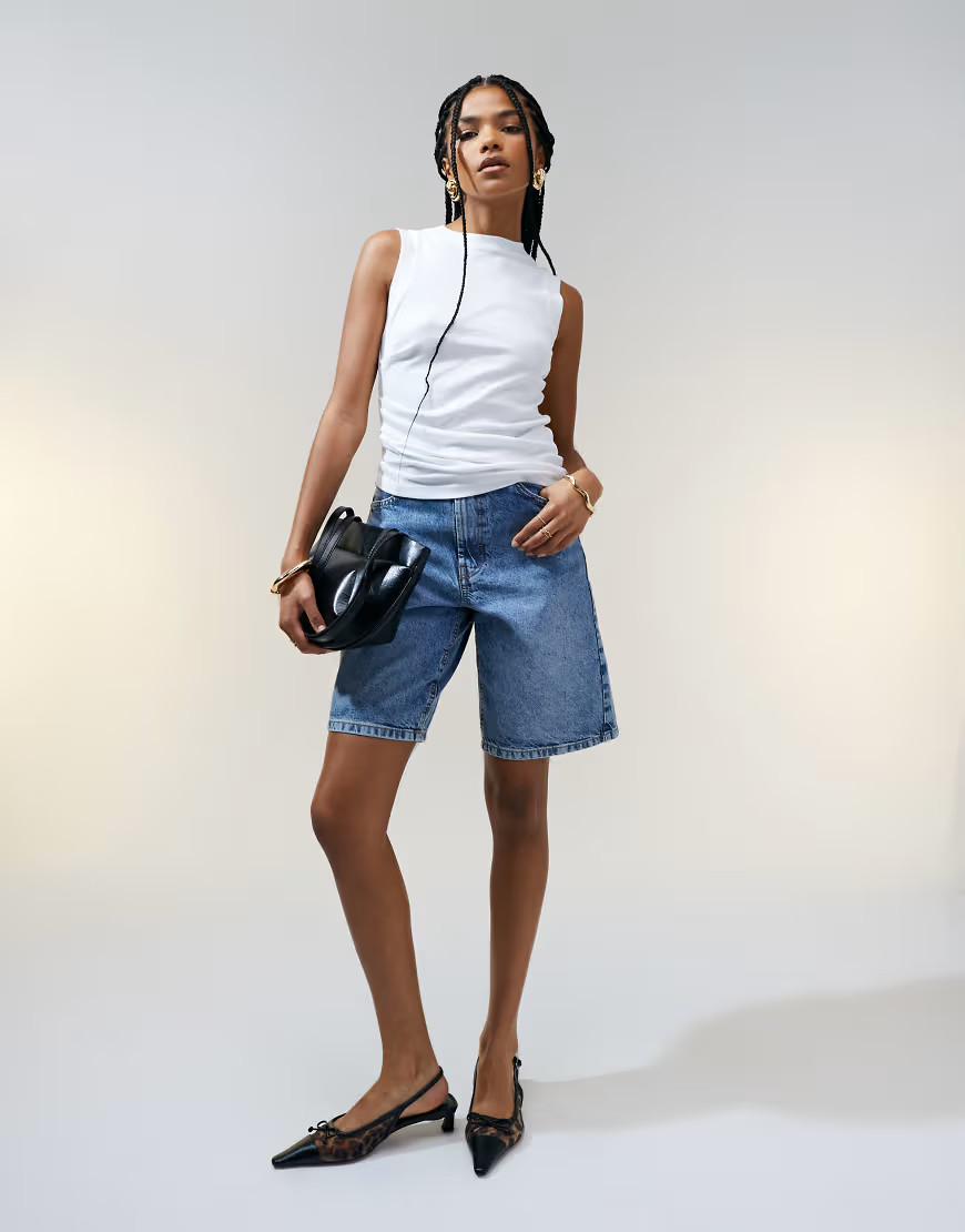 ASOS DESIGN denim bermuda shorts in midwash blue | ASOS (Global)
