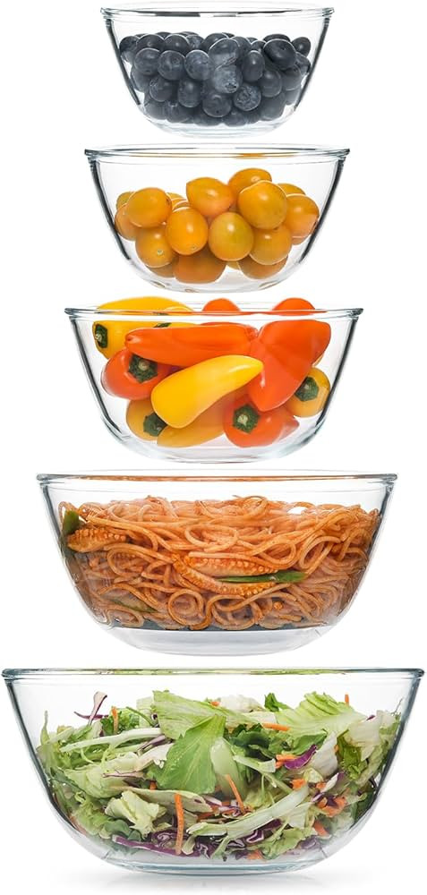 5pc Glass Mixing Bowls Sets (4.65QT, 2.85QT, 2.11QT, 1.61QT, 1.16QT), Glass Nesting Kitchen Thick... | Amazon (US)