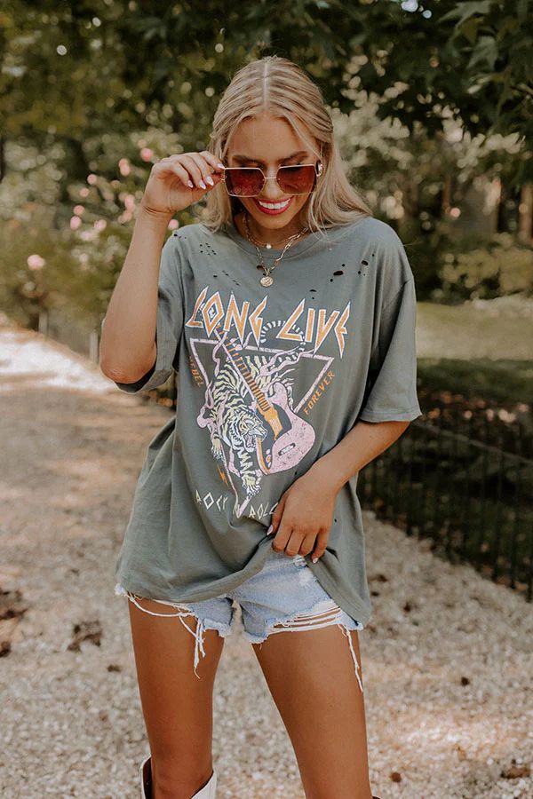 Long Live Distressed Tee In Sage • Impressions Online Boutique | Impressions Online Boutique