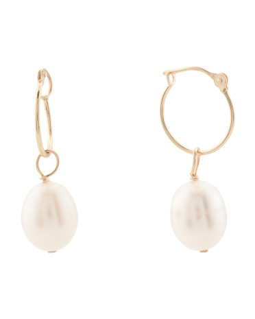 Made In The Usa 14kt Gold Hoop Freshwater Pearl Earrings | TJ Maxx