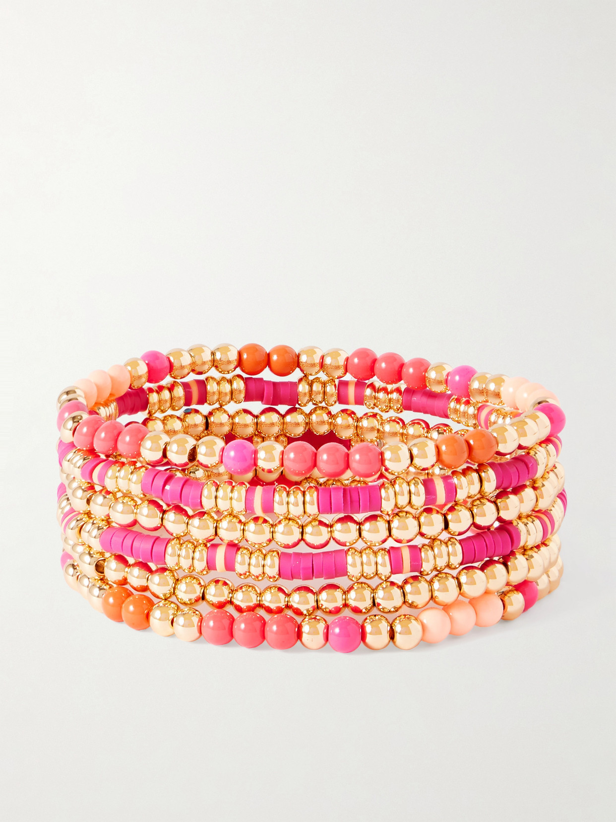 Roxanne Assoulin - The Love Bunch Set Of Six Gold-tone, Enamel And Heishi Bracelets - Pink | NET-A-PORTER (US)