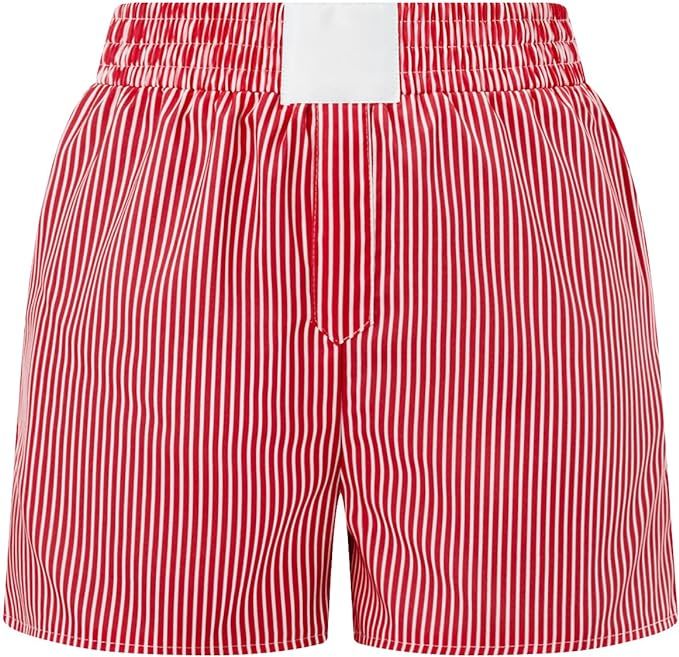 Women Y2K Plaid Shorts Elastic Waist Gingham Boxer Pajamas Shorts Cute Summer Pj Lounge Shorts | Amazon (US)