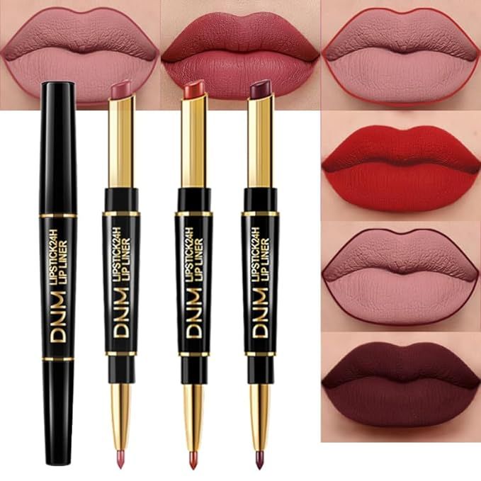 evpct 3Pcs Dark Deep Ruby Red Mauve Lip Liner and Lipstick Set Kit for Women DNM Matte Matt Mat 2... | Amazon (US)