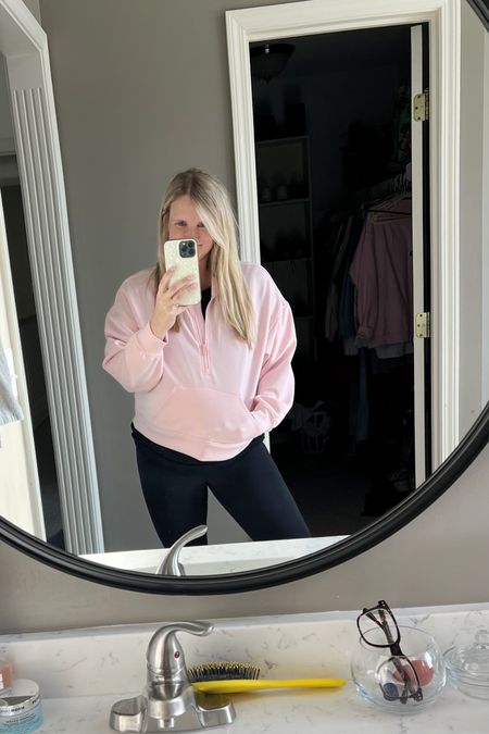 Think pink!! Obsessed with these lululemon dupes from Target. I’m wearing a large and casually holding the pocket so you can’t see the 9-month baby bump 🤣 they are a crop fit and slightly oversized. 

#LTKstyletip #LTKfitness #LTKfindsunder50
