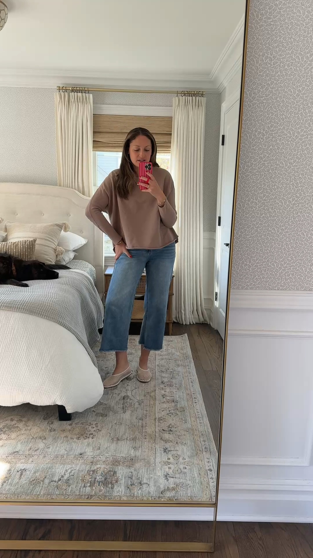 Easy WFH OOTD! Been loving these jeans with the raw hem and this lightweight terry sweatshirt is so comfortable and surprisingly flattering! Paired with my target ballet flats and a fun necklace stack! 

#LTKHome #LTKootd #LTKdayinmylife