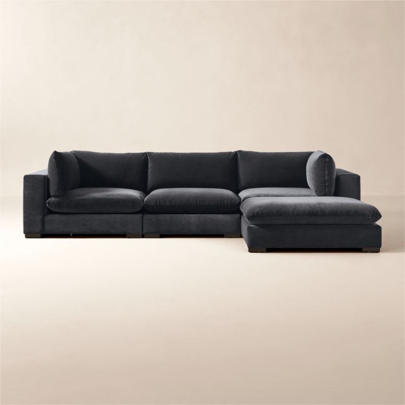 Deseo 4-Piece Modular Charcoal Grey Performance Velvet Sectional Sofa + Reviews | CB2 | CB2