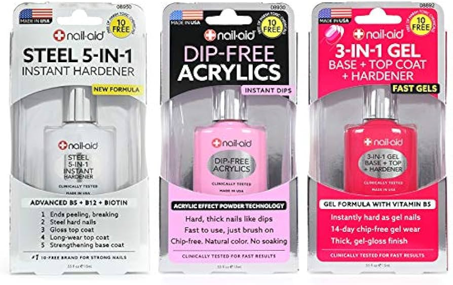 Nail-Aid 3pk Of Steel Hardener + Dip-free Acrylics + 3-in-1 Gel Top Coat, French Sheer, N/A, 1.65... | Amazon (US)