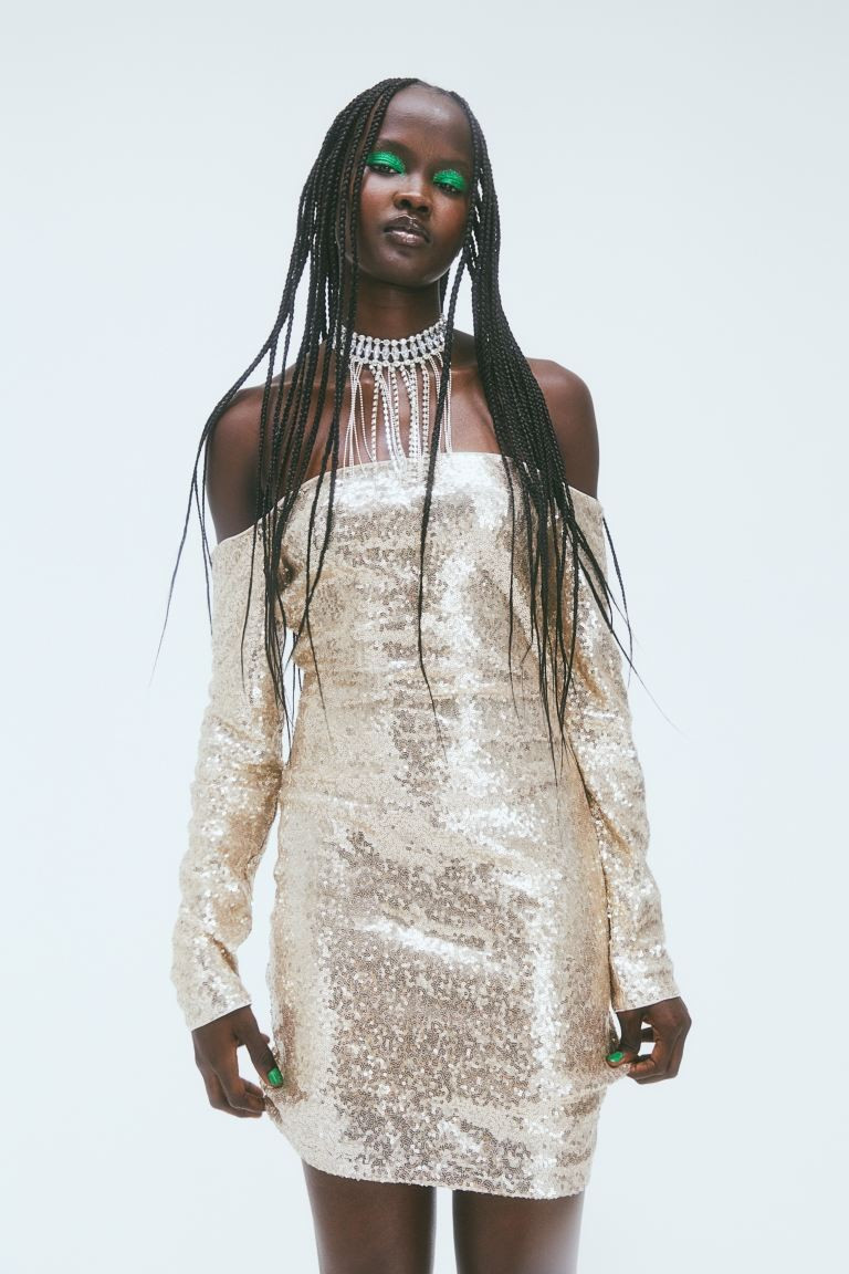 Sequined Off-the-shoulder Dress | H&M (US + CA)