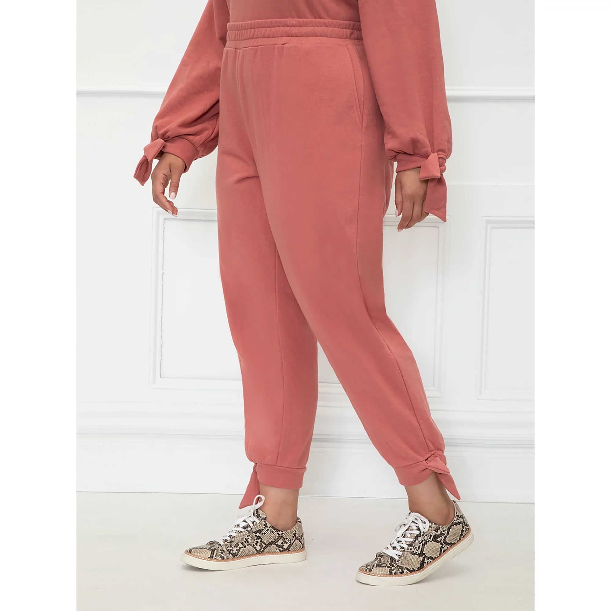 ELOQUII Elements Women's Plus Size Ankle-Tie Cozy French Terry Jogger | Walmart (US)