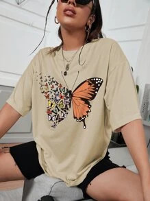 Butterfly Print Drop Shoulder Tee
   SKU: sw2108069490303713      
          (557 Reviews)
      ... | SHEIN