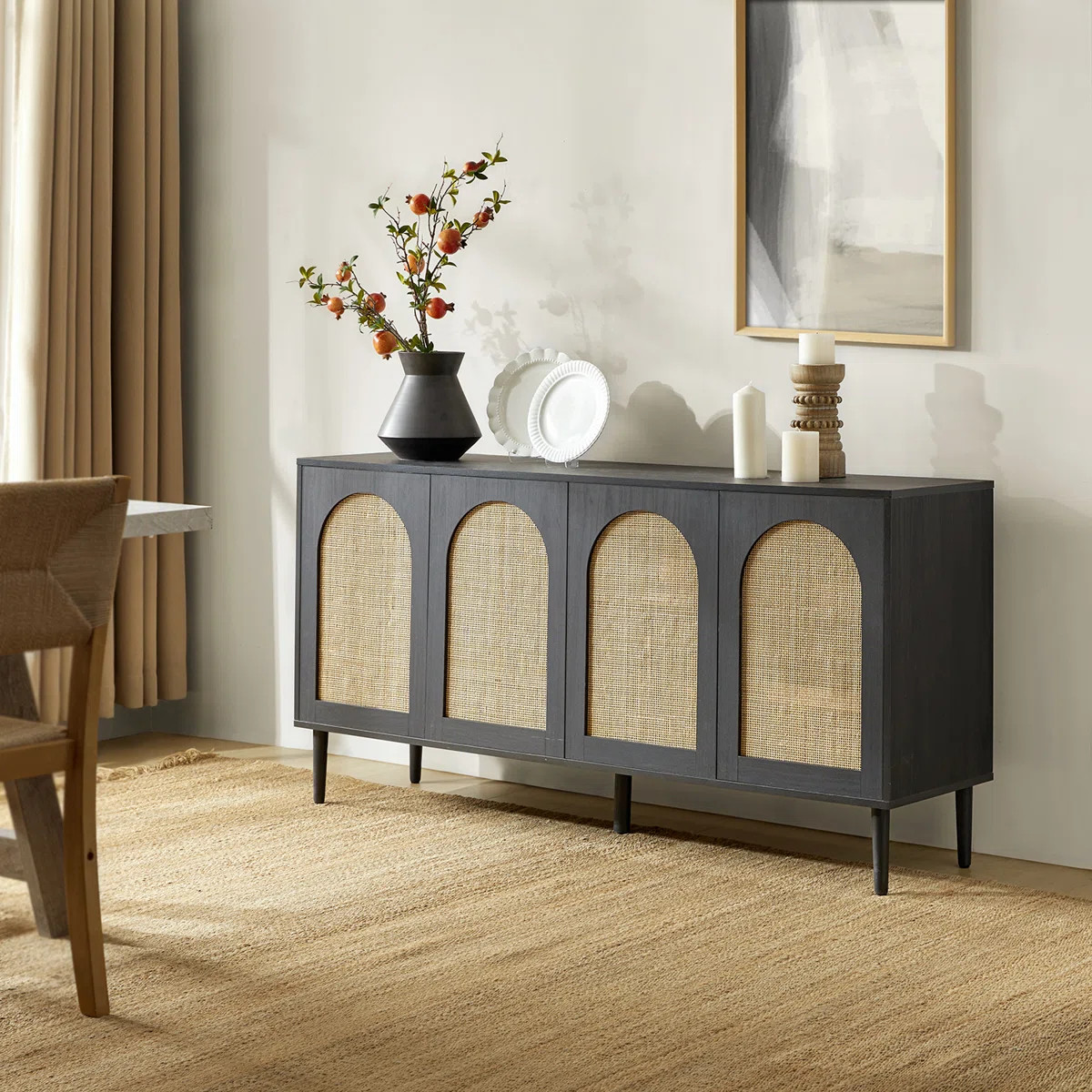 Asier Modern 63" W 4-Door Sideboard with Rattan Doors | Wayfair North America