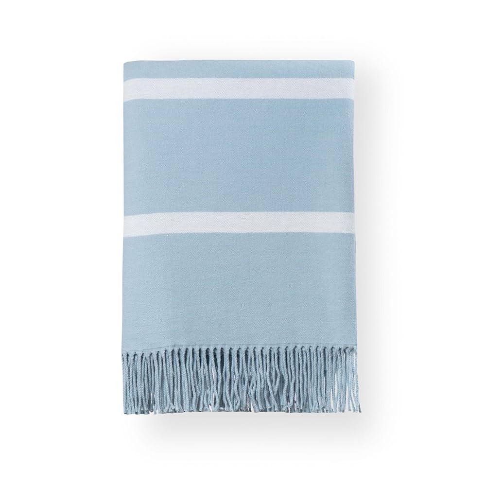 Hofdeco Premium Coastal Decorative Throw Blanket for Patio Couch Sofa, Baby Blue White Pinstripes... | Amazon (US)