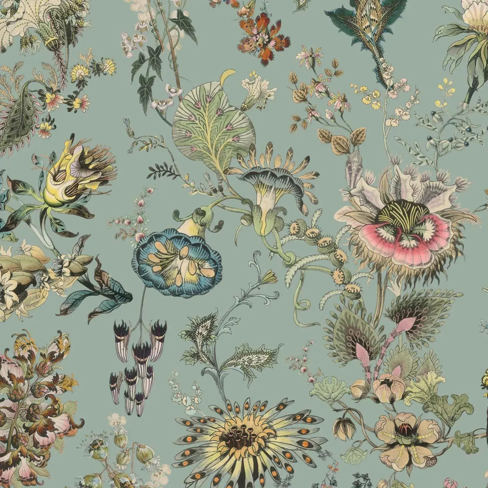 House of Hackney Flora Fantasia Wallpaper - Sky Blue | Chairish
