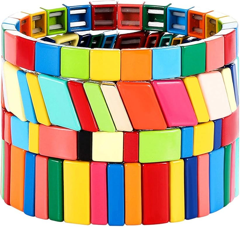XOCARTIGE 4PCS Rainbow Enamel Tile Bracelets for Women Multicolored Tile Bead Stretch Bracelets S... | Amazon (US)