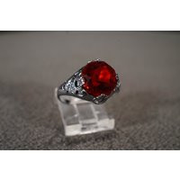 Vintage Sterling Silver Band Ring Round Prong Set Ruby Red Glass Stone Fancy Scrolled Etched Filigree Setting Victorian Style, Size 7.5 | Etsy (US)