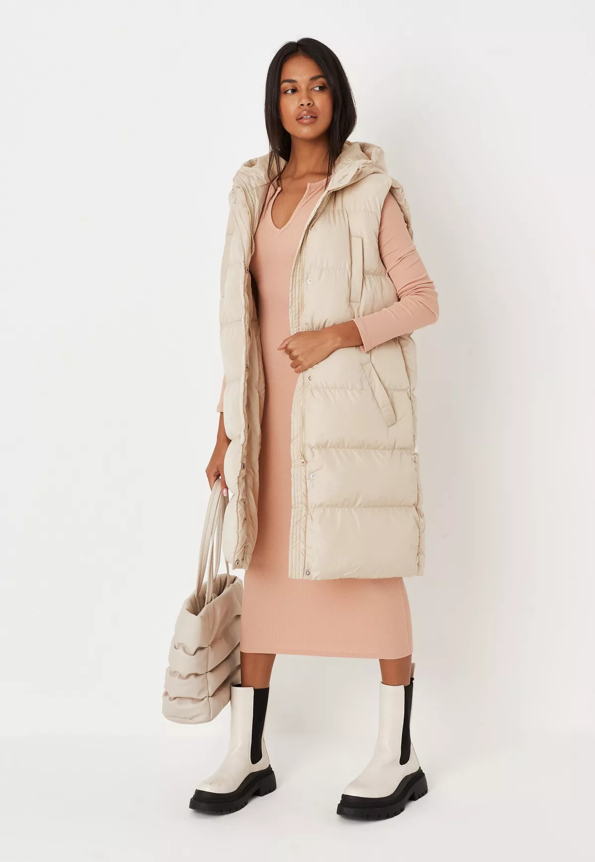 Missguided - Recycled Stone Padded Longline Vest | Missguided (US & CA)