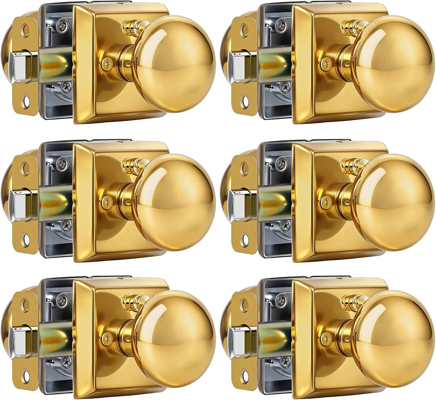 coolnews 6 Pack Polished Brass Privacy Door Knobs Interior with Pin Lock, Modern Polished Gold Door Knobs Interior Privacy Door Handles Square for Bathroom and Bedroom | Amazon (US)