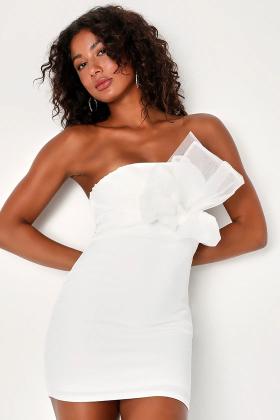 Adored Energy White Bodycon Tulle Bow Strapless Mini Dress | Lulus (US)