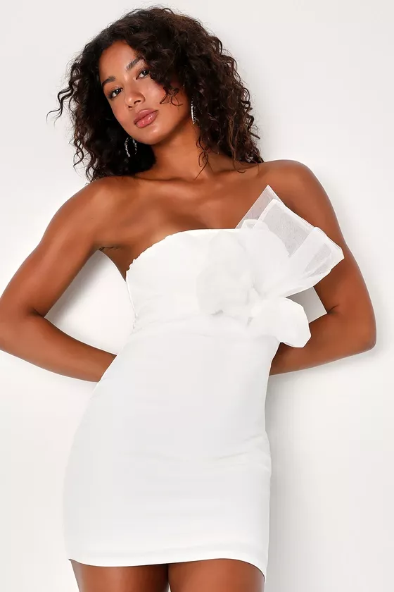 Floral Bow Halter Dress - White